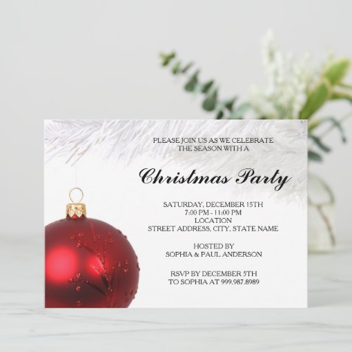 Red Bauble Christmas Party Invitation | Zazzle