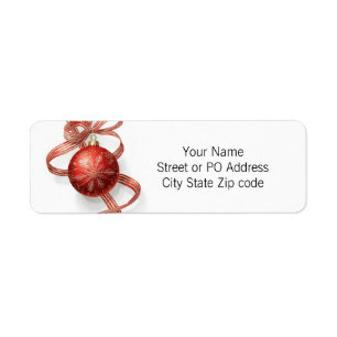 Red Bauble Ornament Gold Snowflake Ribbon Label