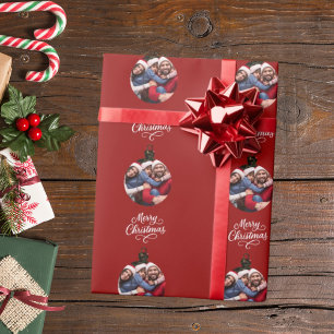 Red bauble photo fun script Christmas Wrapping Paper