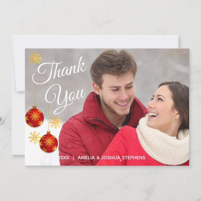 Red Bauble Photo Holiday  | Wedding Thank You (Front)