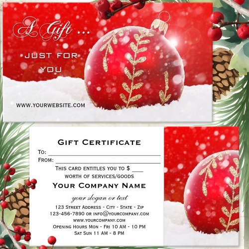 Red Bauble Sparkling Snow Christmas Gift Card