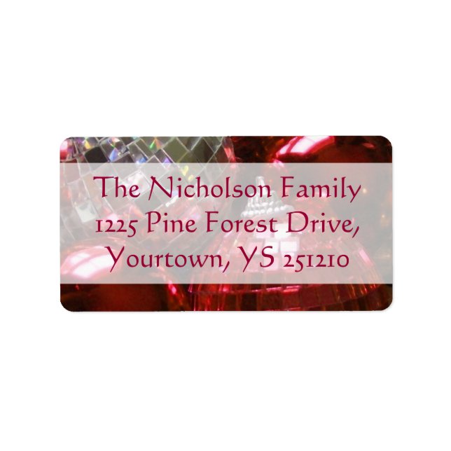 Red Baubles address label red text (Front)