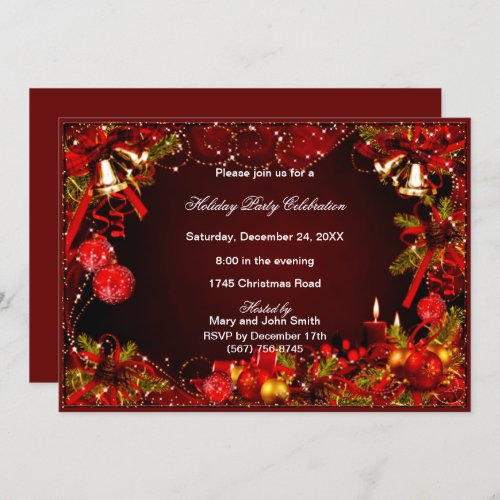 Red Baubles Bells Candles Christmas Party Invitation