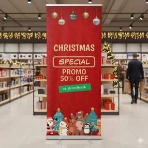 Red Baubles Christmas Special Promo Portrait Retractable Banner