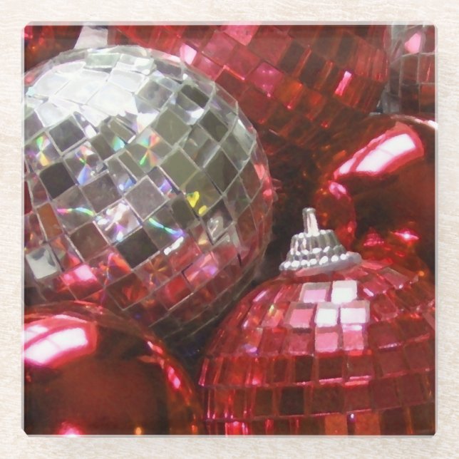 Red Baubles glass coaster (Front)