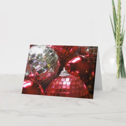 Red Baubles Merry Christmas greetings card