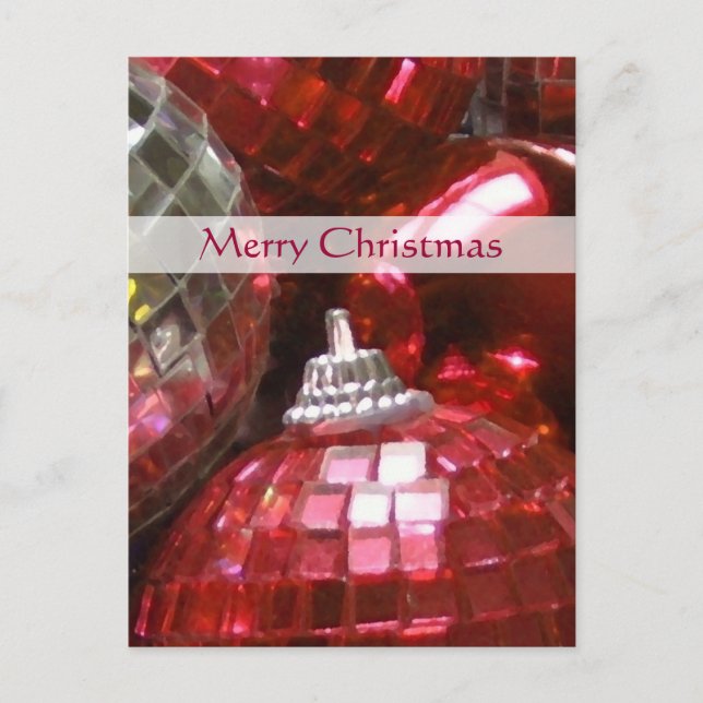 Red Baubles 'Merry Christmas' portrait Holiday Postcard (Front)