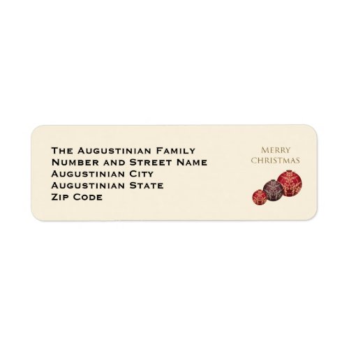 Red Baubles MERRY CHRISTMAS Return Address Label
