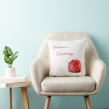 Red Baubles Season's Greetings Throw Pillow by Digitalbcon at Zazzle