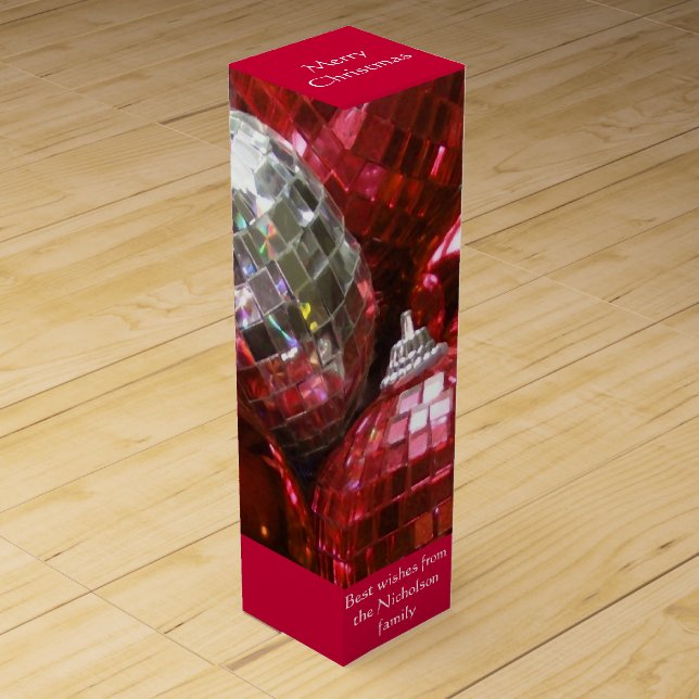 Red Baubles Text wine gift box red (Front)