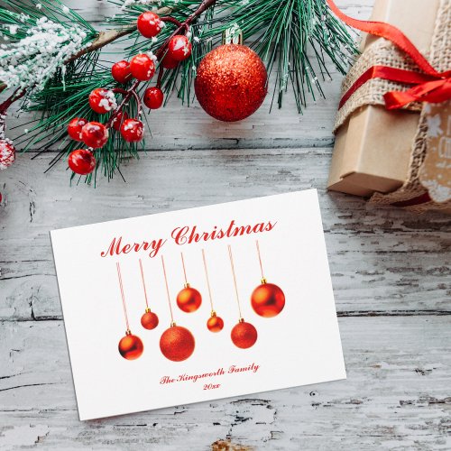 Red Baubles with Merry Christmas customizable card
