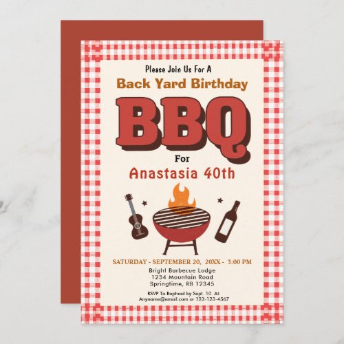 Red BBQ Barbecue Country Western BackYard Birthday Invitation