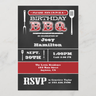 Red BBQ Birthday Chalkboard Invitation