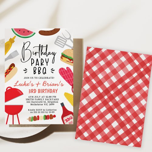 Red Bbq Twins or Join Birthday Invitation
