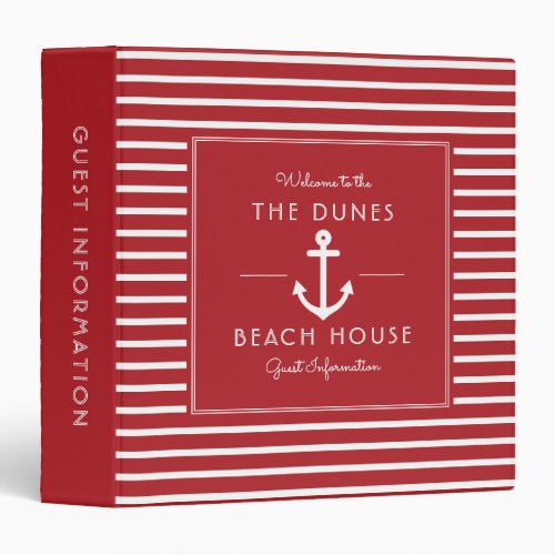 Red Beach House Vacation Rental Guest Information 3 Ring Binder