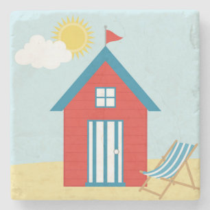 Red Beach Hut Stone Coaster
