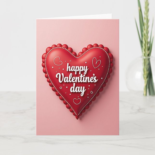 Red Beaded Valentines Day Heart Card (Front)