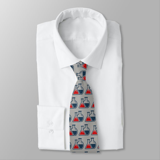 Red Beakers Chemistry Design Necktie (Tied)
