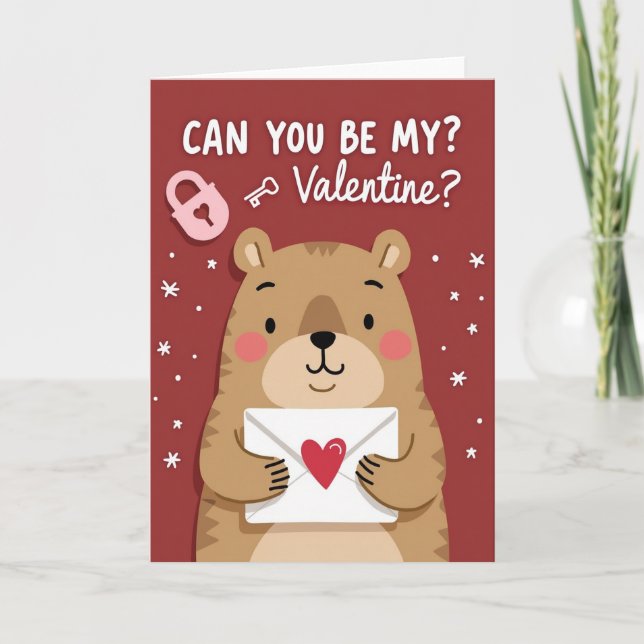 Red Bear My Valentine Card (Front)