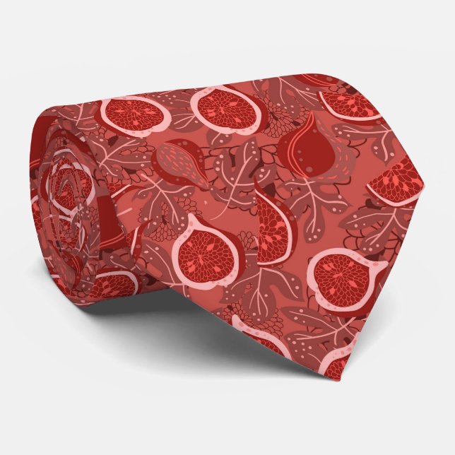 Red beautiful fig fruit pattern neck tie (Rolled)