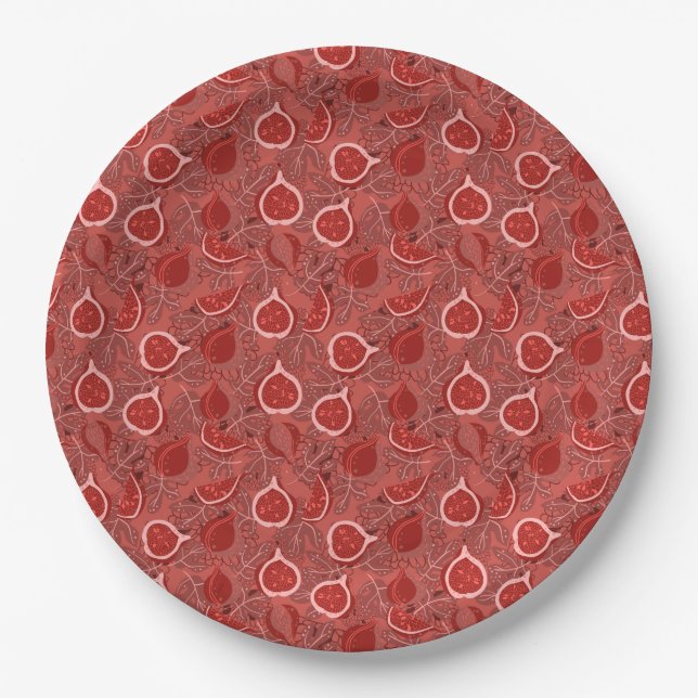 Red beautiful fig fruit pattern paper plates (Front)