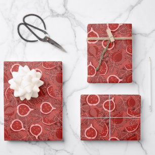 Red beautiful fig fruit pattern wrapping paper sheets