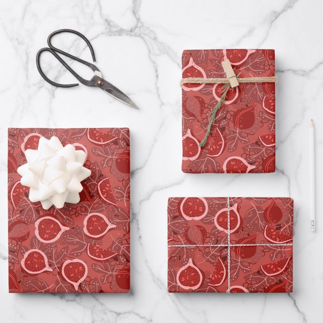 Red beautiful fig fruit pattern wrapping paper sheets (Front)