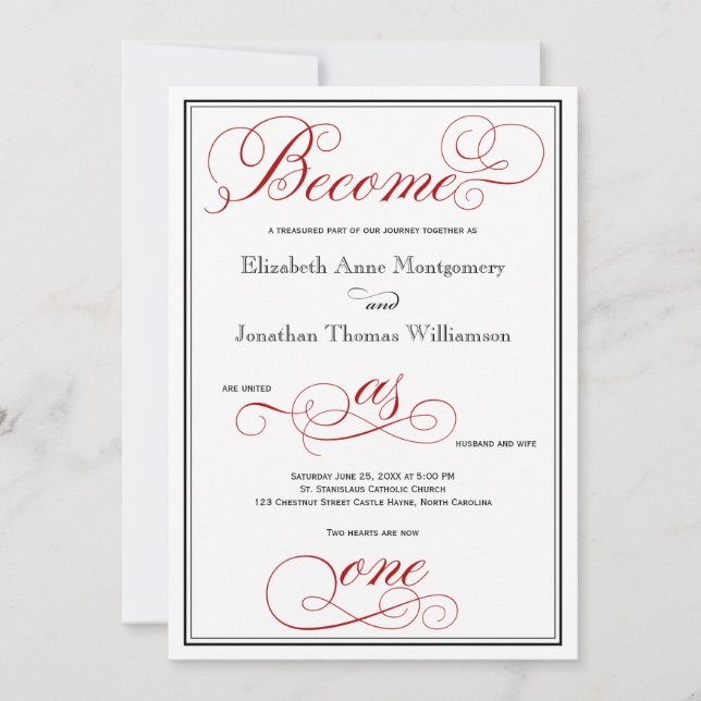 Red Become as One Christian Wedding Invitation (Front)