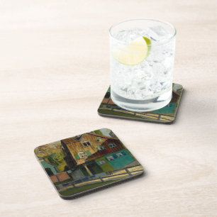 Red Bedding by Grant Wood Beverage Coaster
