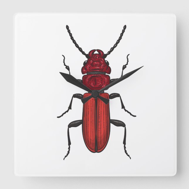 Red beetle square wall clock (Front)