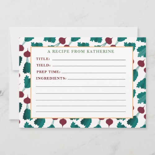 red beets rustic detailed recipe note card