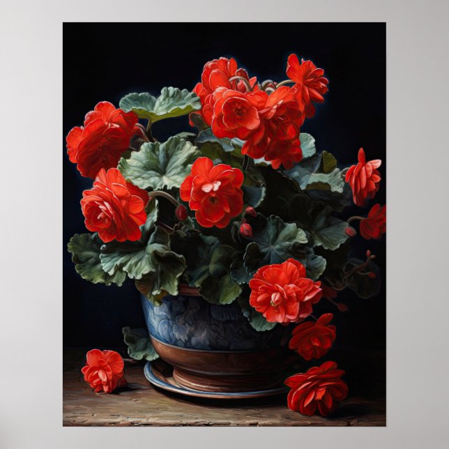 Red Begonia Flowers Art Print Poster (Front)