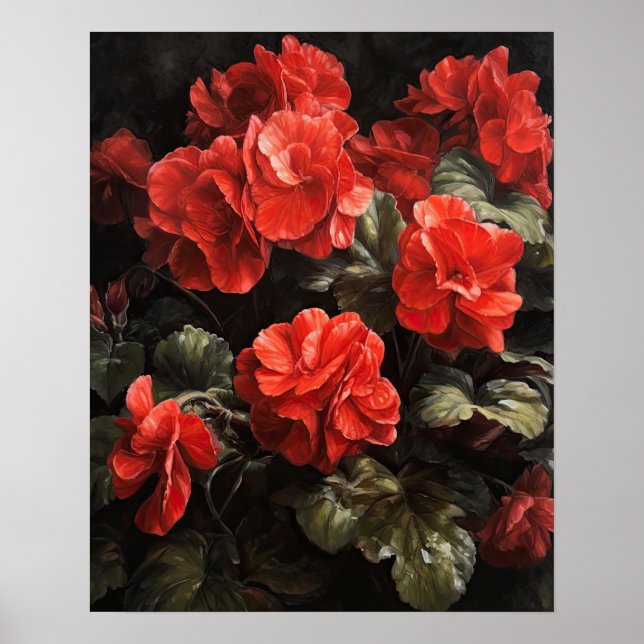 Red Begonia Flowers Art Print Poster (Front)
