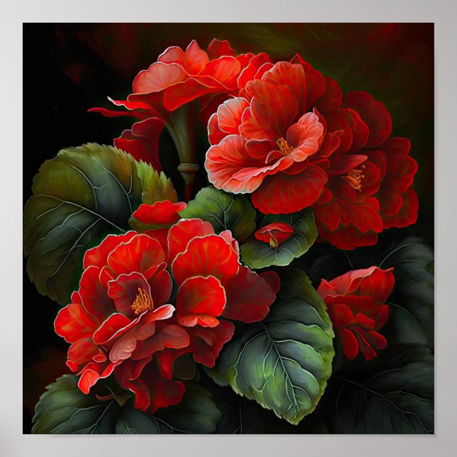 Red Begonias Flower Art Print Poster (Front)