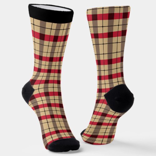 Red Beige and Black plaid pattern Socks