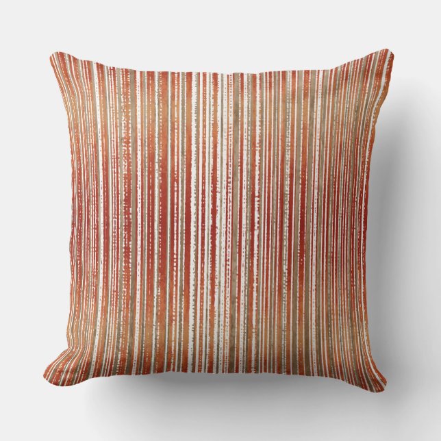 Red, Beige, and White Striped Pattern Throw Pillow (Front)