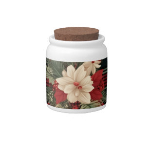 Red Beige Black White Squares Tartan Plaid Patter Candy Jar