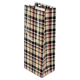 Red Beige Black White Squares Tartan Plaid Pattern Wine Gift Bag