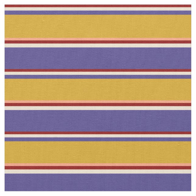 Red, Beige, Blue, Goldenrod & Light Salmon Fabric (Close Up)