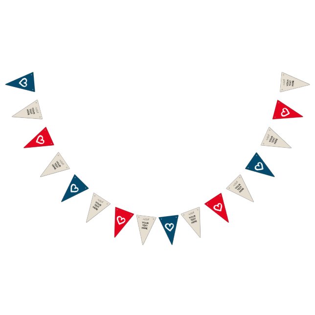 Red Beige Blue Hearts Party DIY CUSTOMIZE IT Bunting Flags (All)