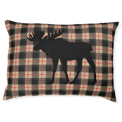 Red Beige Buffalo Plaid Bull Moose Animal Dog Pet Bed