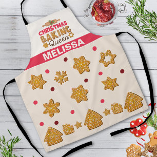Red Beige Cream Cookie Christmas Baking Queen Apron