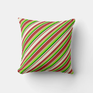 Red, Beige, Dark Green, Green & Tan Colored Lines Throw Pillow