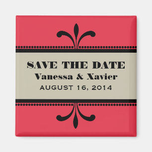 Red/Beige Fancy Art Deco Save the Date Magnet