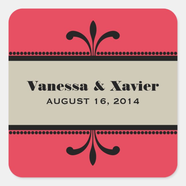 Red/Beige Fancy Art Deco Wedding Stickers (Front)