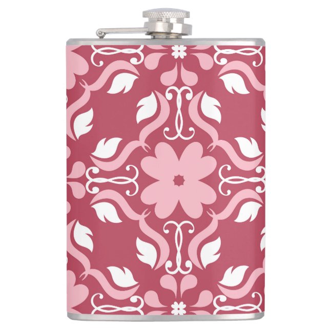 Red, beige floral, seamless wallpaper pattern. flask (Front)