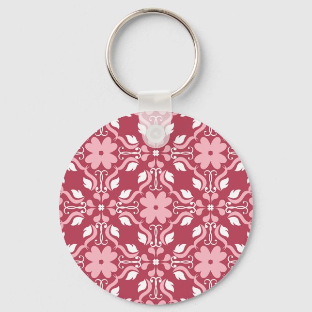 Red, beige floral, seamless wallpaper pattern. keychain (Front)