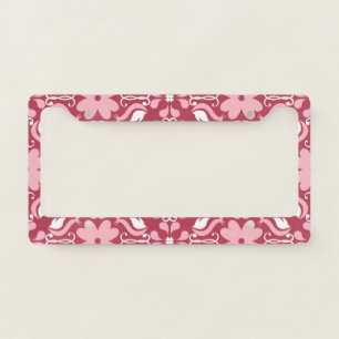 Red, beige floral, seamless wallpaper pattern. license plate frame