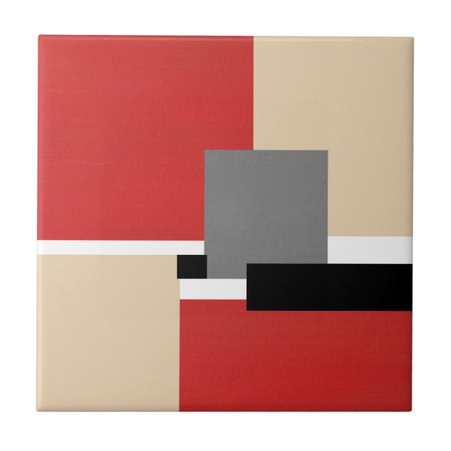 Red Beige Gray Black White Geometric Tile (Front)