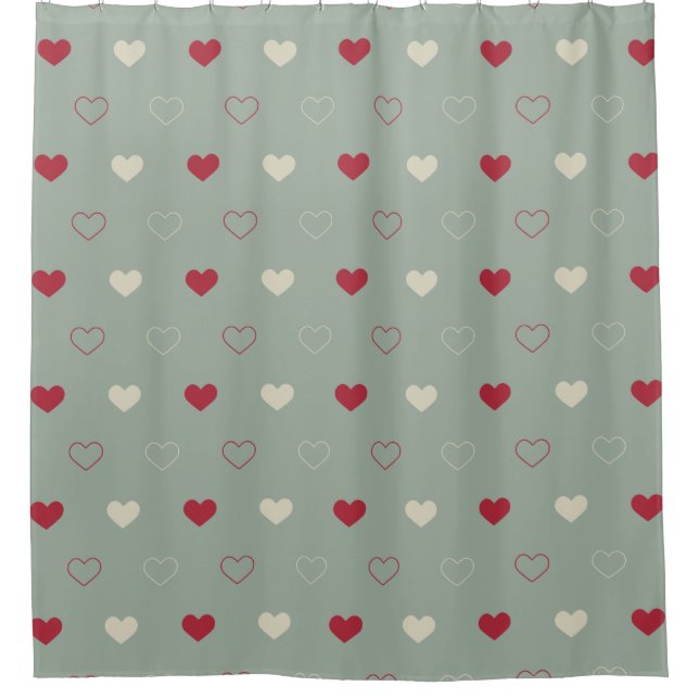 Red & Beige Heart Pattern Wallpaper Shower Curtain (Front)